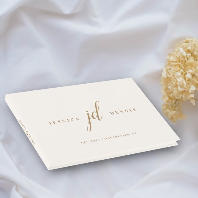 Modern Minimal Elegant Script Monogram Wedding Guest Book (Creator Uploaded)