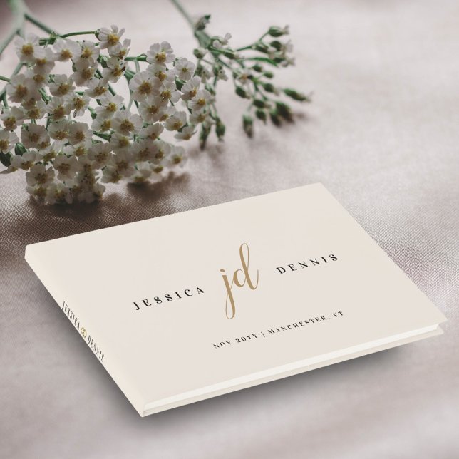 Modern Minimal Elegant Script Monogram Wedding Guest Book (Creator Uploaded)