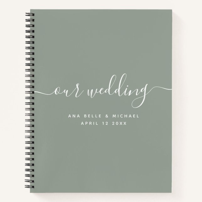 Modern Minimal Elegant Script Sage Wedding Guest Notebook (Front)