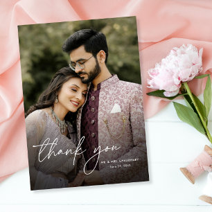 Modern Minimal Elegant Vertical Photo Wedding Thank You Card