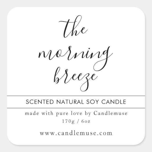 Modern minimal elegant white script candle label (Front)