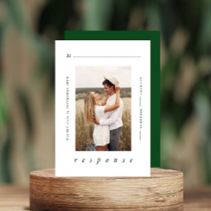 Modern Minimal Emerald Green Photo Wedding RSVP Card