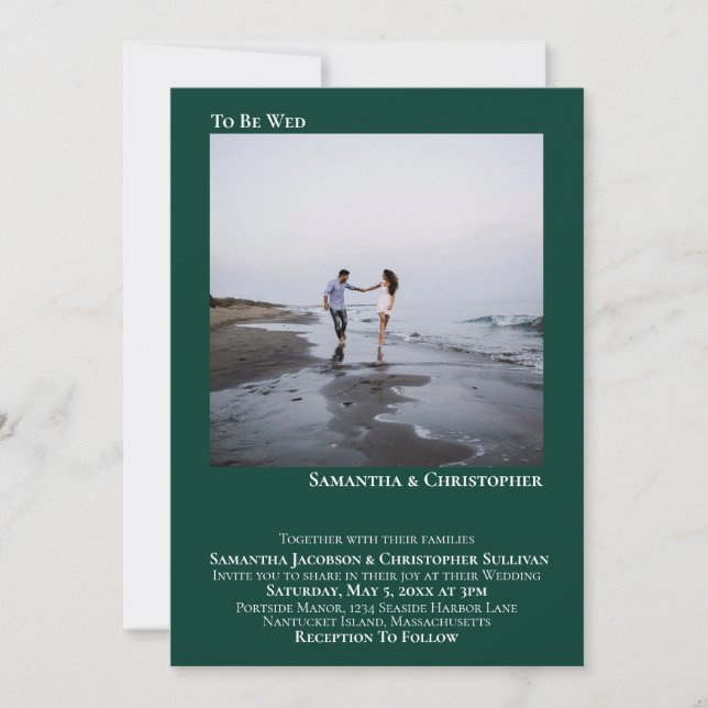 Modern Minimal Emerald Green Simple Photo Wedding Invitation (Front)