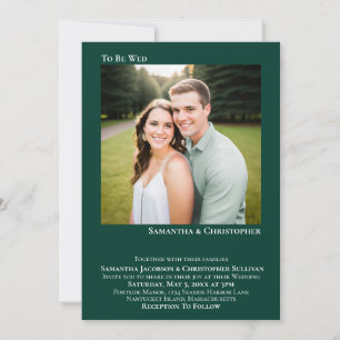 Modern Minimal Emerald Green Simple Photo Wedding Invitation