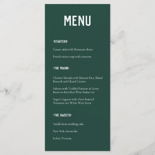 Modern Minimal Emerald Green Typography Wedding Menu