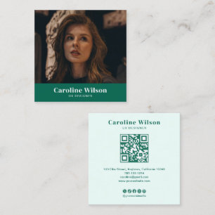 Modern Minimal Emerald Photographer QR Code Photo Square Business Card
