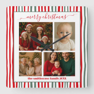 Modern Minimal family Photo merry Christmas Square Wall Clock