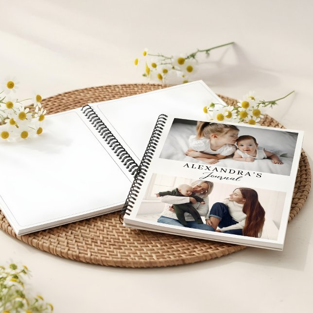 Modern Minimal Family Two Photo Personalised Text Notebook (Modern Minimal Family Two Photo Personalized Text Notebook)