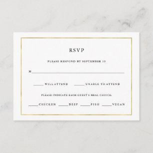 Modern Minimal Faux Gold Border Meal Choice RSVP Card