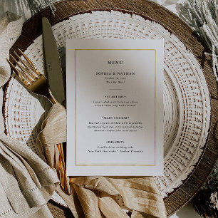 Modern Minimal   Faux Gold Border Wedding Menu