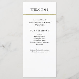 Modern Minimal Faux Gold Border Wedding Program Programme