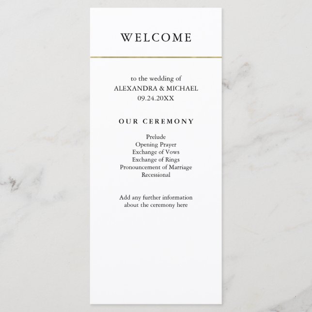 Modern Minimal | Faux Gold Border Wedding Program Programme (Front)