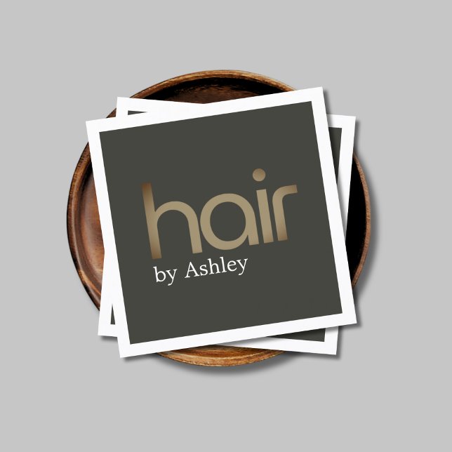 Modern Minimal Faux Metal Oil Black Bold HairSalon Square Business Card (Creator Uploaded)