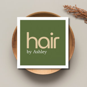 Modern Minimal Faux Metal Olive Green Bold Salon Square Business Card
