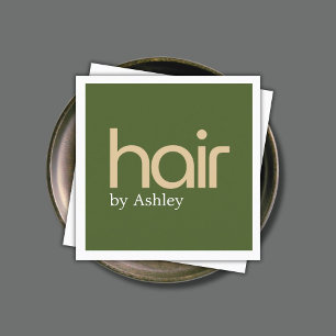 Modern Minimal Faux Metal Olive Green Bold Salon Square Business Card