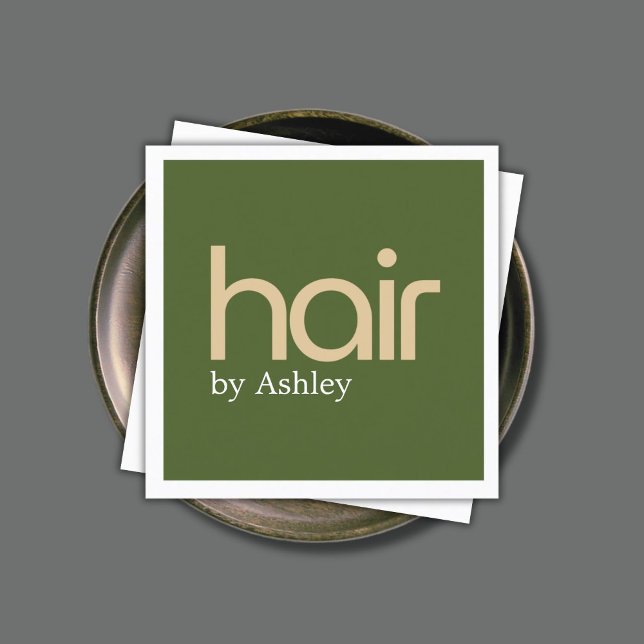 Modern Minimal Faux Metal Olive Green Bold Salon Square Business Card (Creator Uploaded)