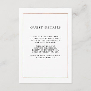 Modern Minimal Faux Rose Gold Border Guest Details Enclosure Card