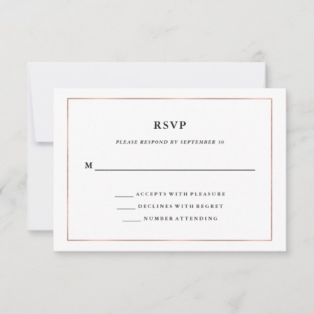 Modern Minimal | Faux Rose Gold Border RSVP (Front)