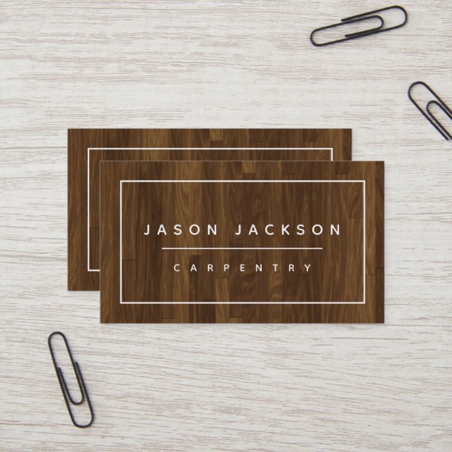 Modern Minimal Faux Wood Construction Business Card (Front/Back In Situ)