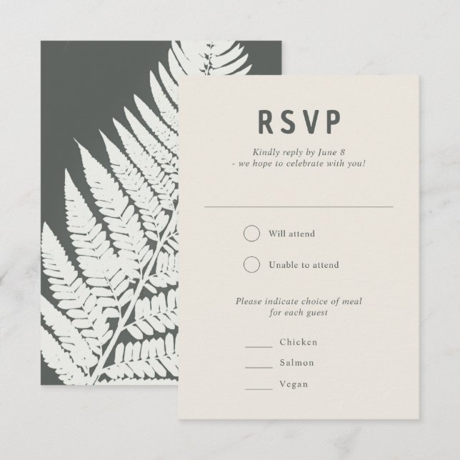 Modern Minimal Fern Botanical Woodland Wedding RSVP Card (Front/Back)