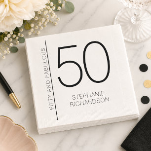 Modern Minimal Fifty and Fabulous 50th Birthday Napkin