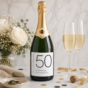 Modern Minimal Fifty and Fabulous 50th Birthday Sparkling Wine Label
