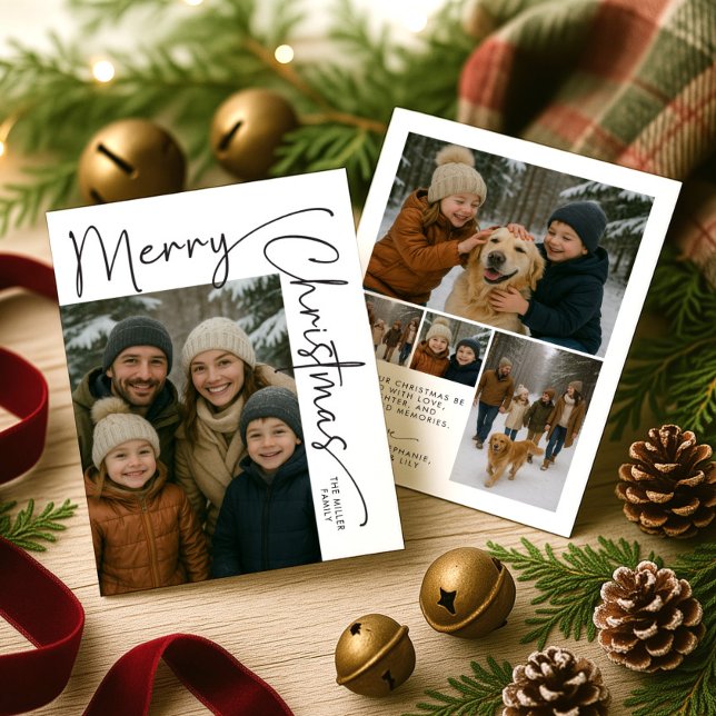 Modern Minimal Five Photo Christmas Holiday Card (Creator Uploaded)