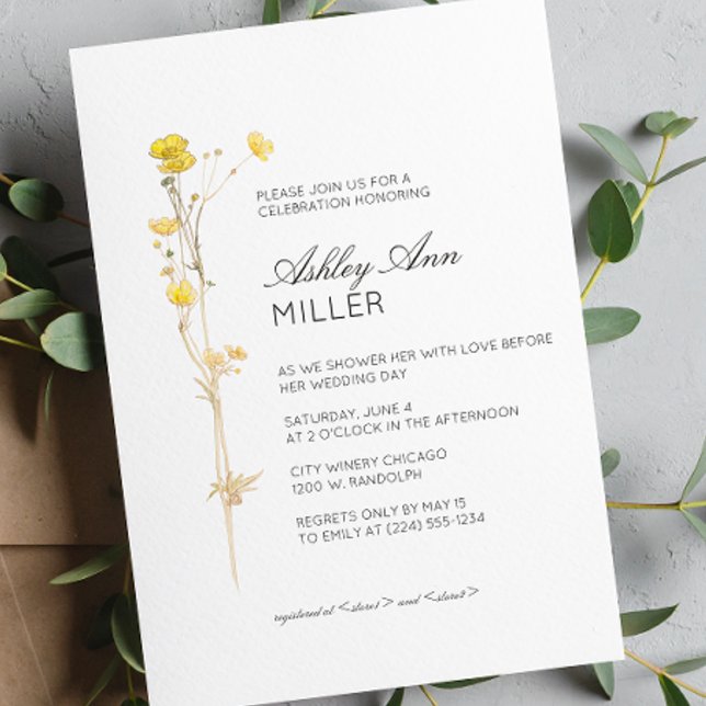 Modern Minimal Floral Detail Wedding Bridal Shower Invitation (Creator Uploaded)