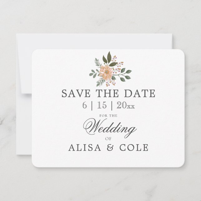 Modern Minimal Floral Wedding SAVE THE DATE (Front)