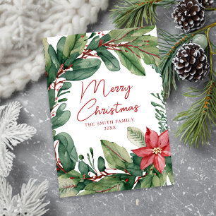 Modern Minimal Floral Wreath Merry Christmas Holiday Card