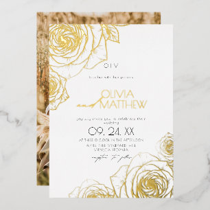 Modern Minimal Flowers White Gold Rose Wedding