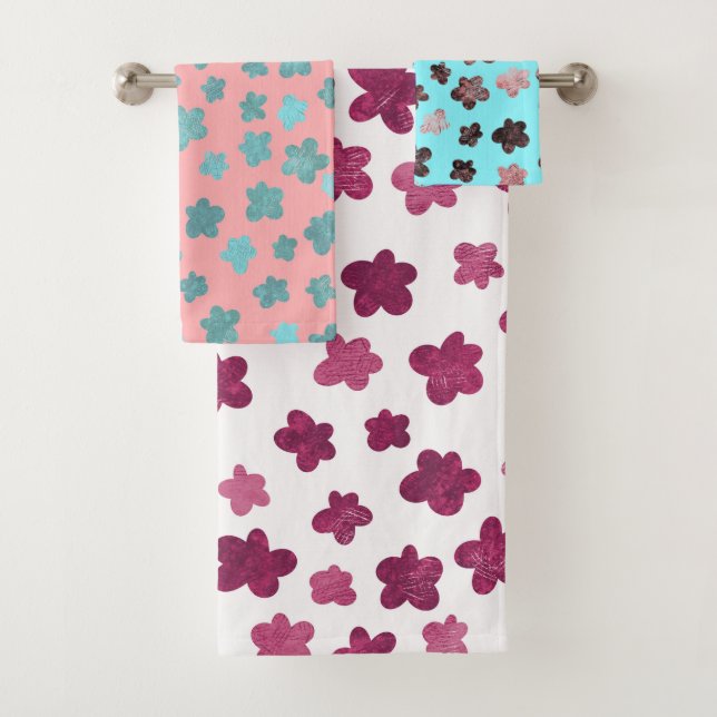 Modern minimal flowers with texture bath towel set (Insitu)