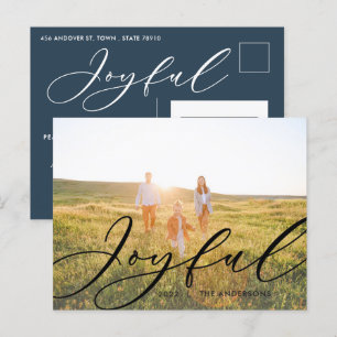 Modern minimal foliage 1 photo script elegant  hol holiday postcard