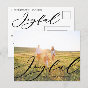 Modern minimal foliage 1 photo script elegant holiday postcard