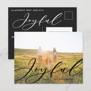 Modern minimal foliage 1 photo script elegant holiday postcard