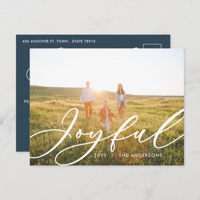 Modern minimal foliage 1 photo script elegant   holiday postcard (Front/Back)