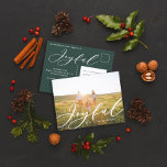 Modern minimal foliage 1 photo script elegant  holiday postcard<br><div class="desc">Modern minimal foliage script classy elegant joyful holiday Christmas postcard. Hand painted eucalyptus,  minimal foliage and modern rustic rattan wreath give this holiday card a luxurious feel. In classy greens,  browns and greys.</div>