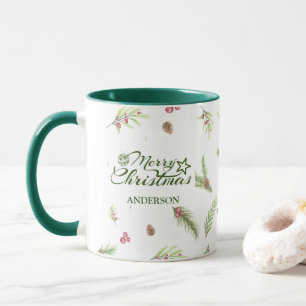 Modern minimal foliage Elegant script Christmas  Mug