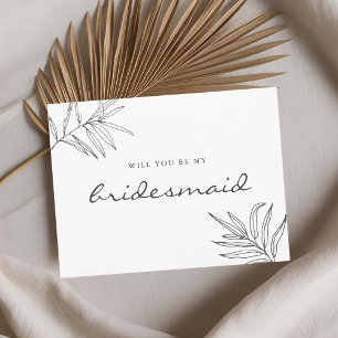 Modern Minimal Foliage Will You Be My Bridesmaid Invitation Postcard