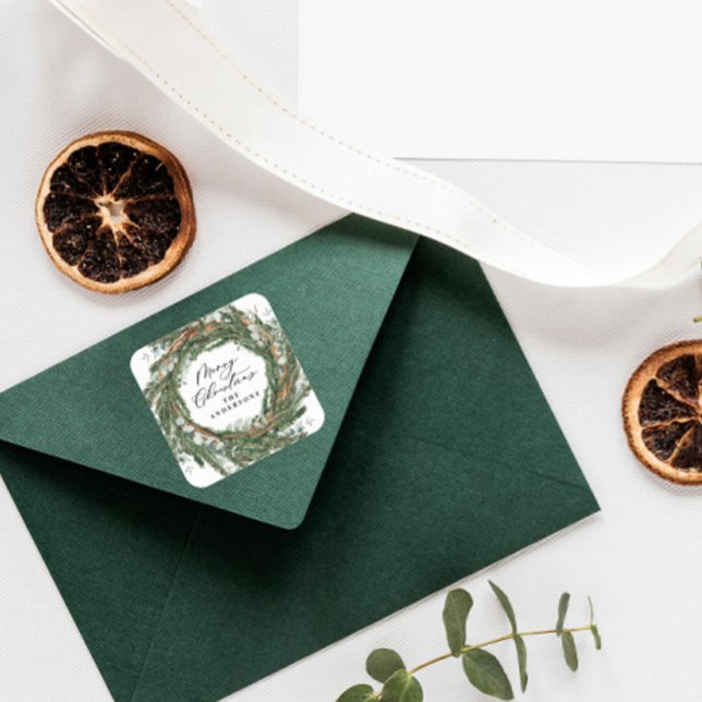 Modern minimal foliage winter green blue foliage square sticker (Creator Uploaded)