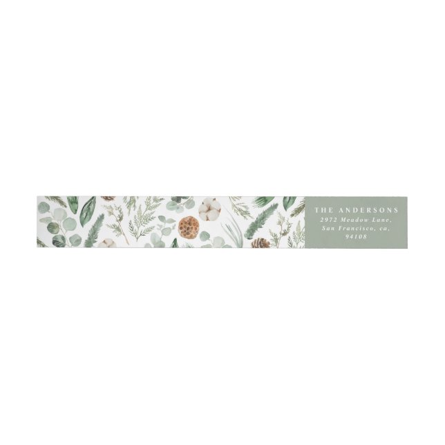 Modern minimal foliage winter green blue foliage wrap around label (Individual)