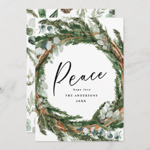 Modern minimal foliage wreath peace script holiday