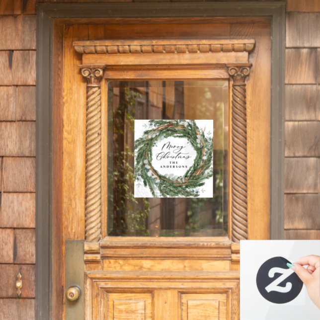 Modern minimal foliage wreath script Christmas (Home Door)