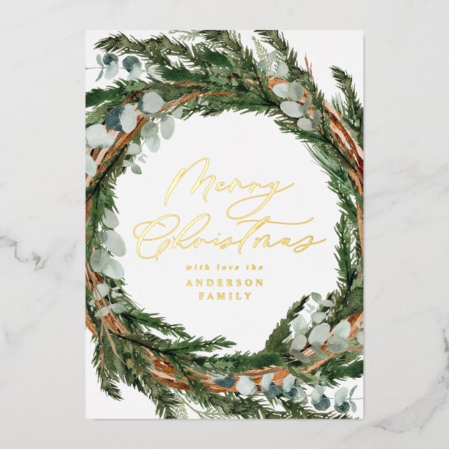 Modern minimal foliage wreath script Christmas (Front)