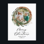 Modern minimal foliage wreath script Christmas Holiday Postcard<br><div class="desc">Modern minimal foliage wreath script Merry Christmas holiday Christmas card. Hand painted eucalyptus,  pine tree branch,  minimal foliage and modern rustic rattan wreath give this holiday card a luxurious feel. In classy greens,  browns and greys.</div>