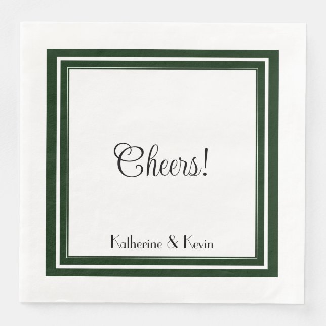 Modern Minimal Forest Green White Wedding  Napkin (Front)