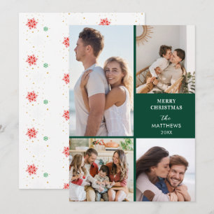 Modern Minimal Four Photo Collage Christmas Holiday Card