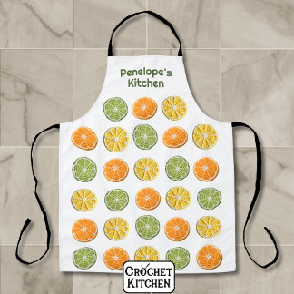 Modern Minimal Fresh Crochet Citrus Slices Name Apron