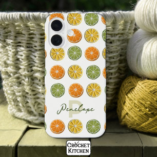 Modern Minimal Fresh Crochet Citrus Slices Name iPhone 16 Case