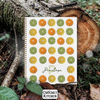 Modern Minimal Fresh Crochet Citrus Slices Name Notebook